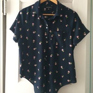 J. Crew blue navy flower shirt, size M.